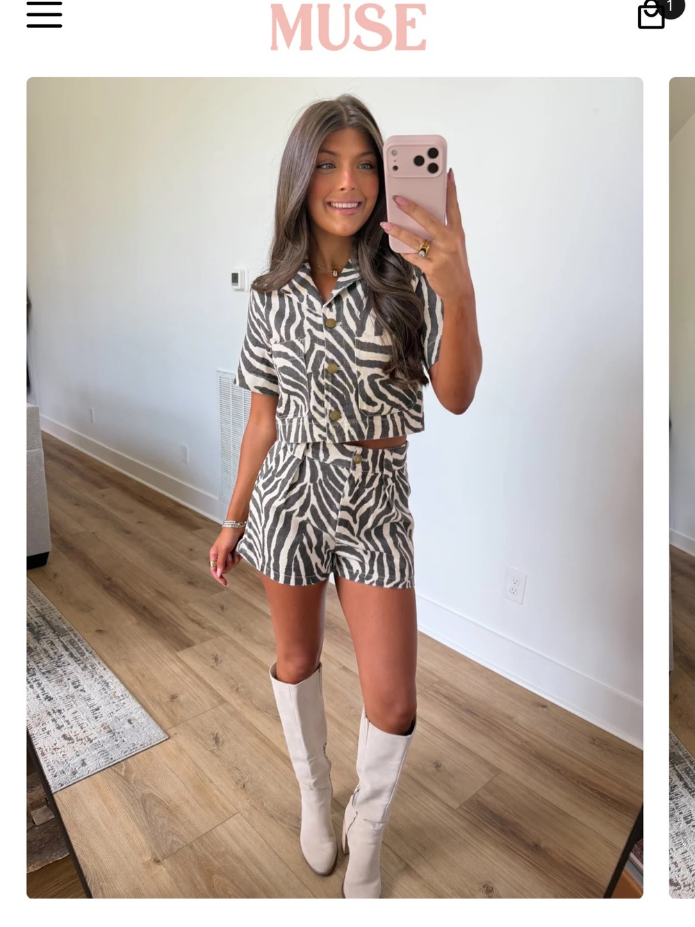 Muse Zebra-Print Crop Shirt & Shorts Set in Black and White